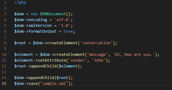 PHP code of creating an XML file
